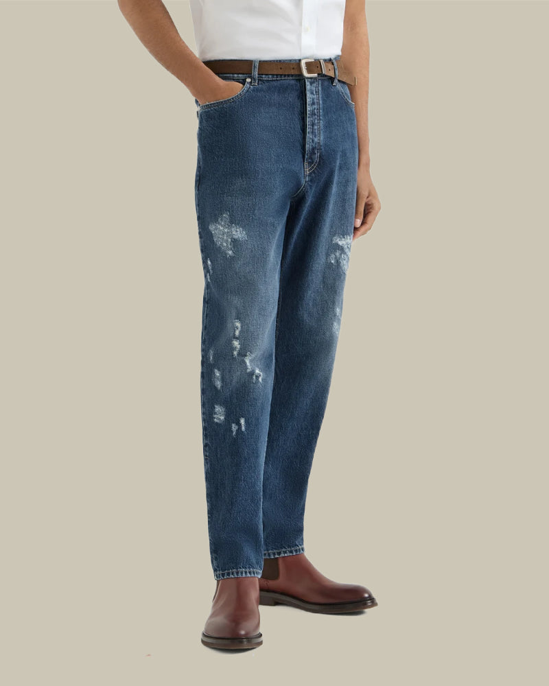 Denim Iconic Fit Five-Pocket Trousers With Rips
