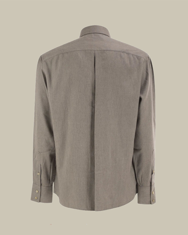 Stone Grey Stretch Cotton Button Down Chevron Flannel Shirt