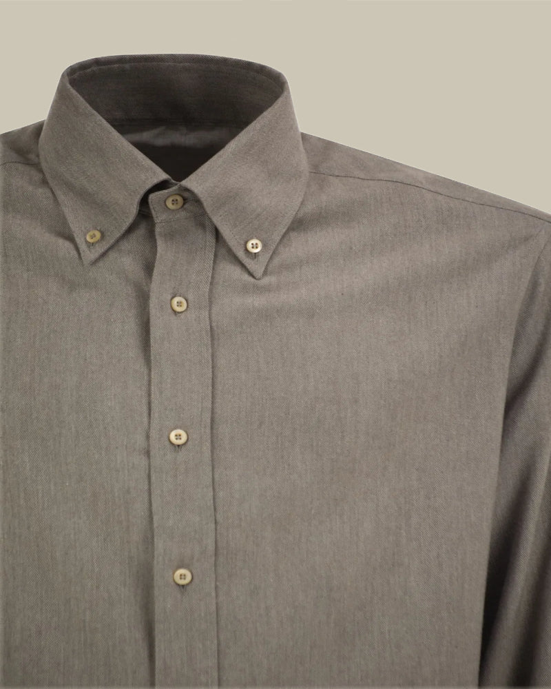 Stone Grey Stretch Cotton Button Down Chevron Flannel Shirt