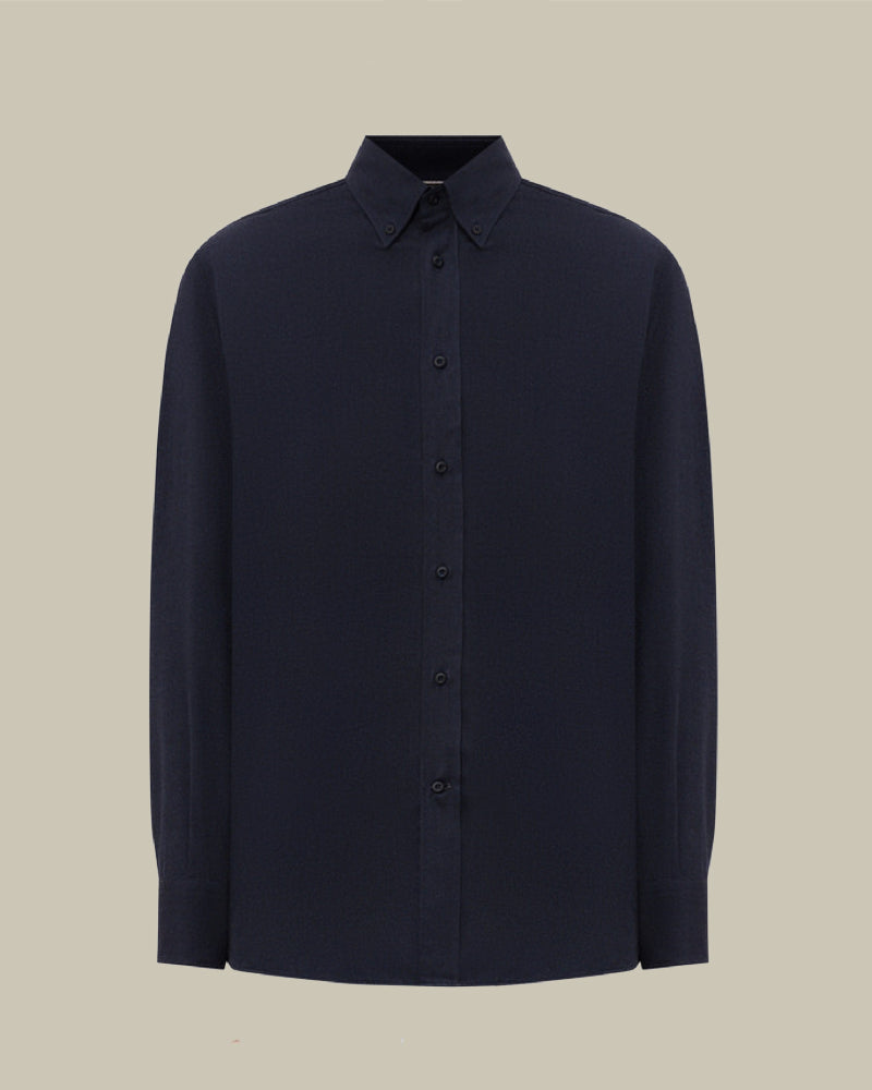 Navy Stretch Cotton Button Down Chevron Flannel Shirt