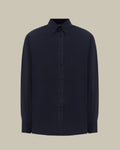Navy Stretch Cotton Button Down Chevron Flannel Shirt