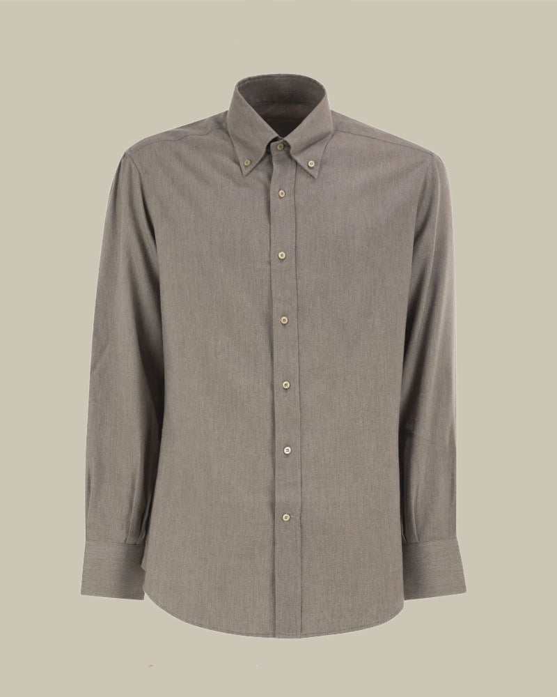 Stone Grey Stretch Cotton Button Down Chevron Flannel Shirt