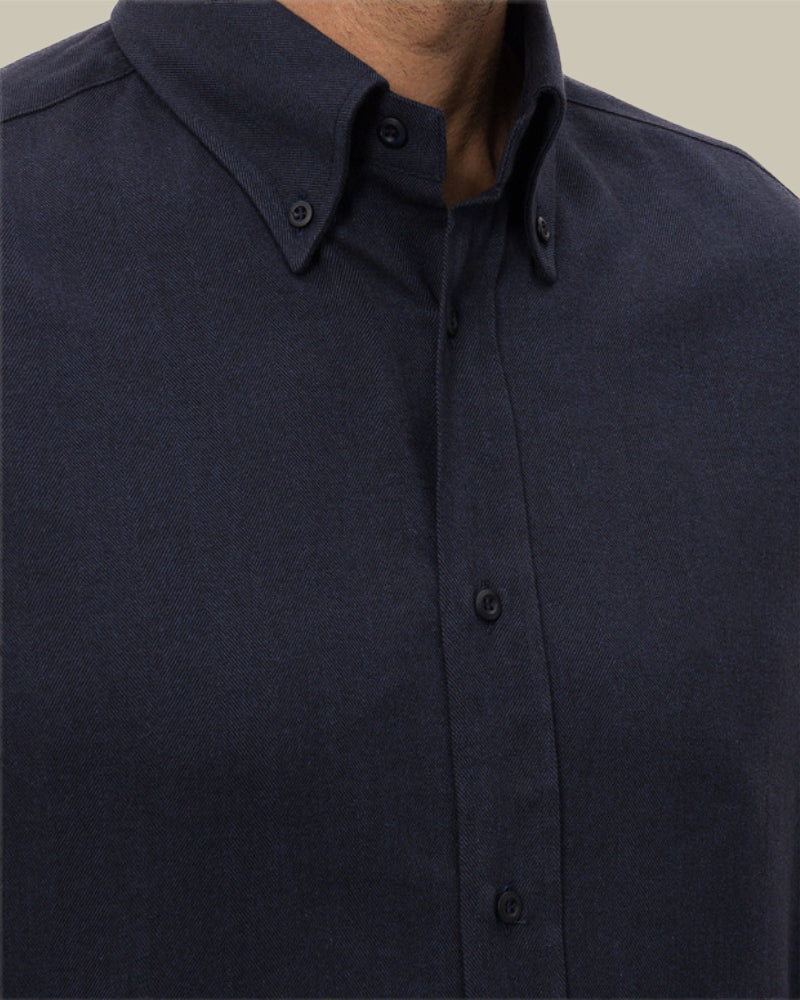 Navy Stretch Cotton Button Down Chevron Flannel Shirt