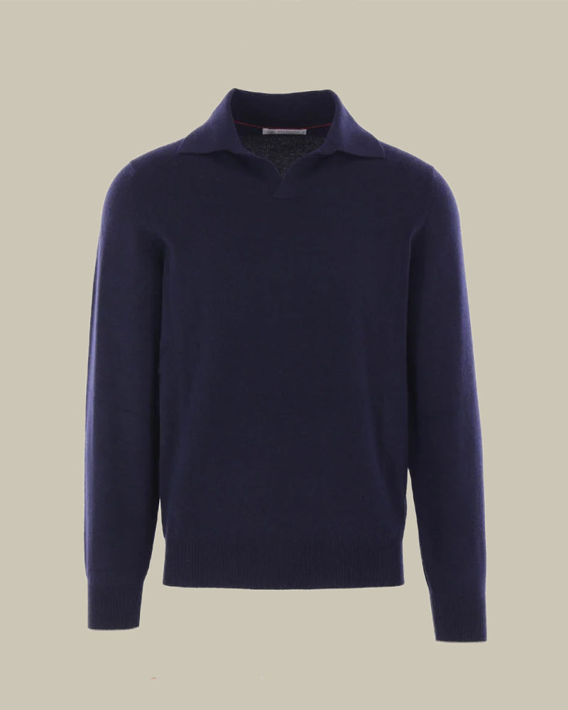 Navy Cashmere Knitted Skipper Collar Polo