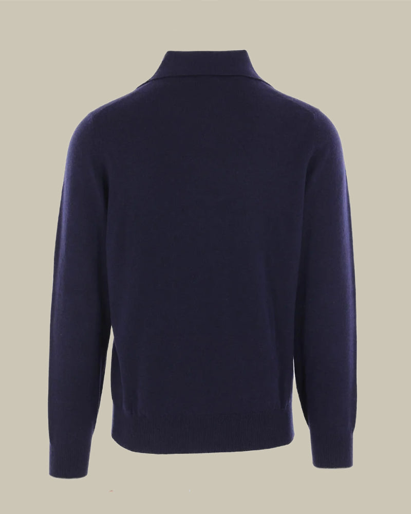 Navy Cashmere Knitted Skipper Collar Polo