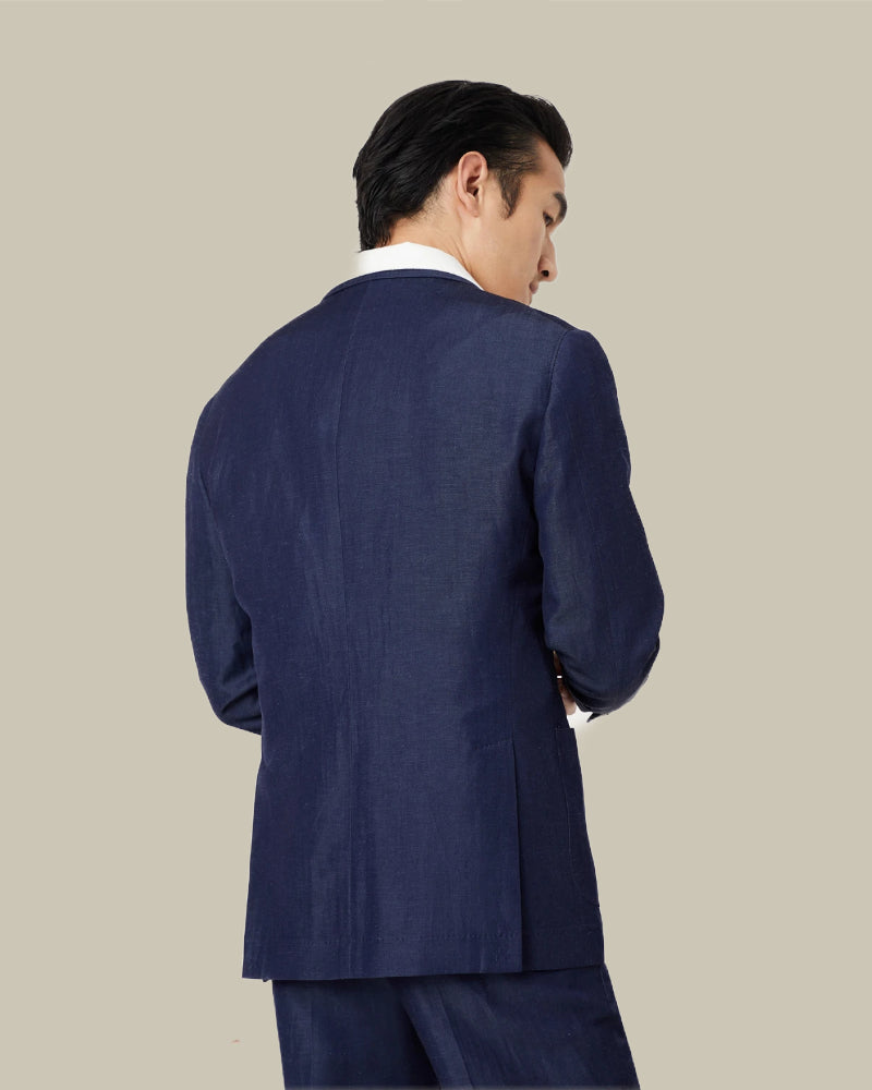 Double Breasted Brass Button Linen Blend Suit
