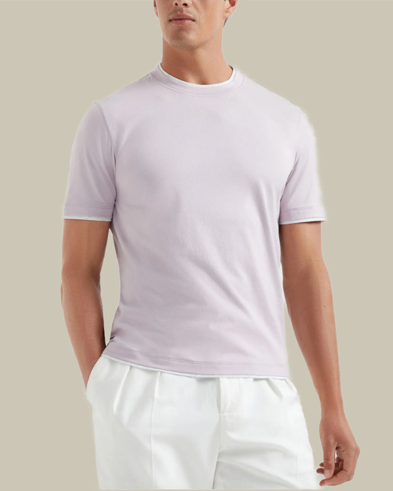 Light Purple Tipping Cotton Crew Neck T-Shirt