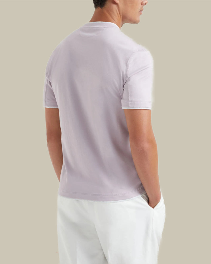 Light Purple Tipping Cotton Crew Neck T-Shirt