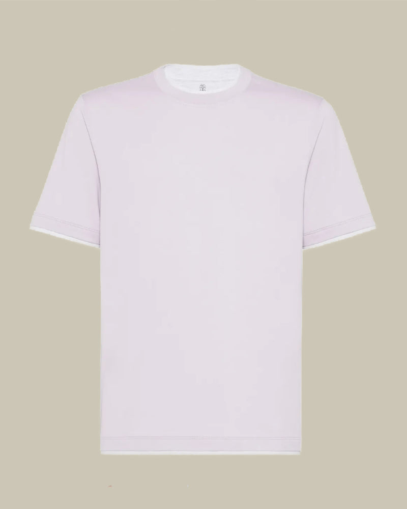 Light Purple Tipping Cotton Crew Neck T-Shirt