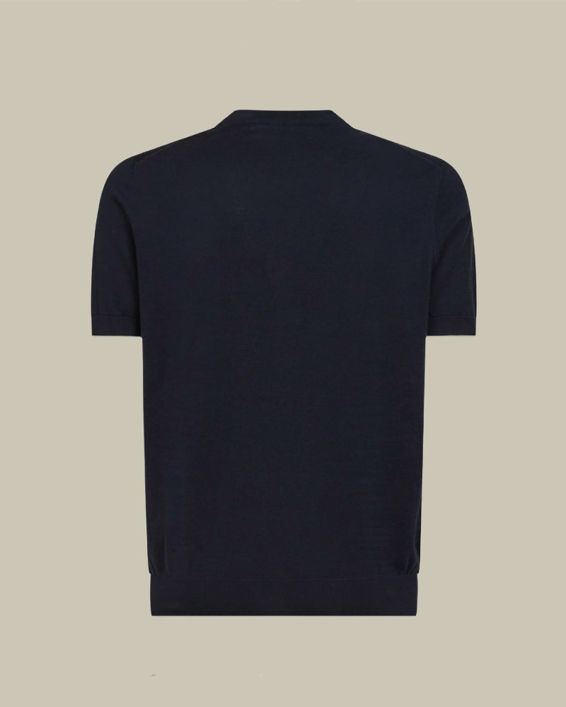 Black Cotton Knitted Mock Neck T Shirt