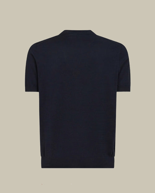 Black Cotton Knitted Mock Neck T Shirt