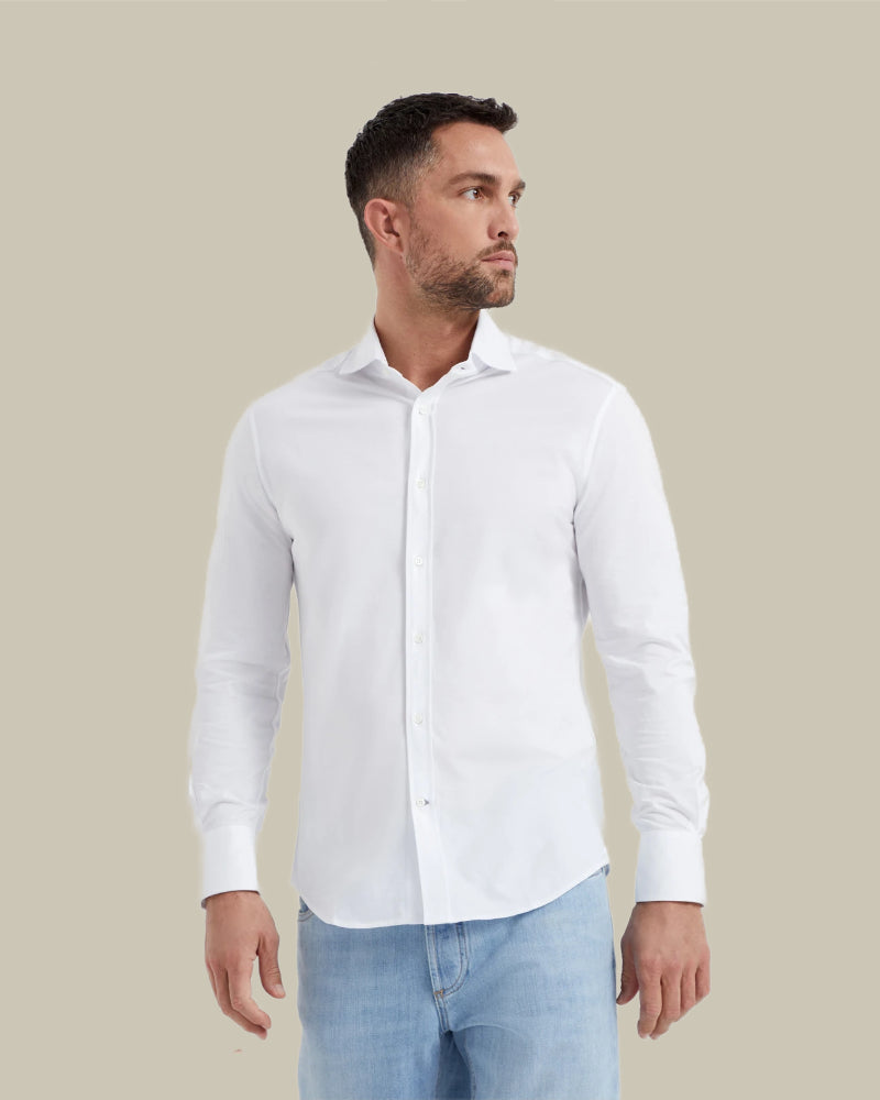 White Jersey Cut Away Collar Shirt