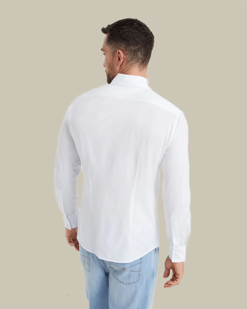 White Jersey Cut Away Collar Shirt