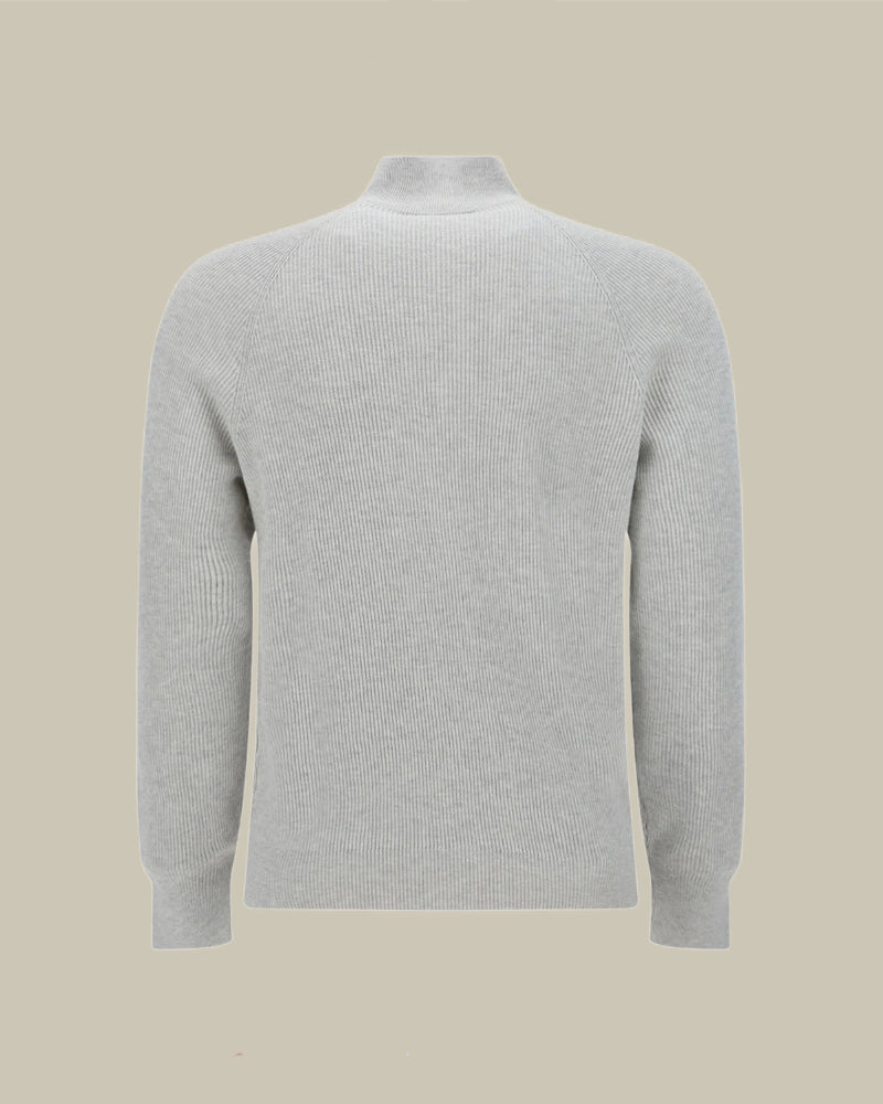 Cotton Rib Grey High Neck Knitted Jumper