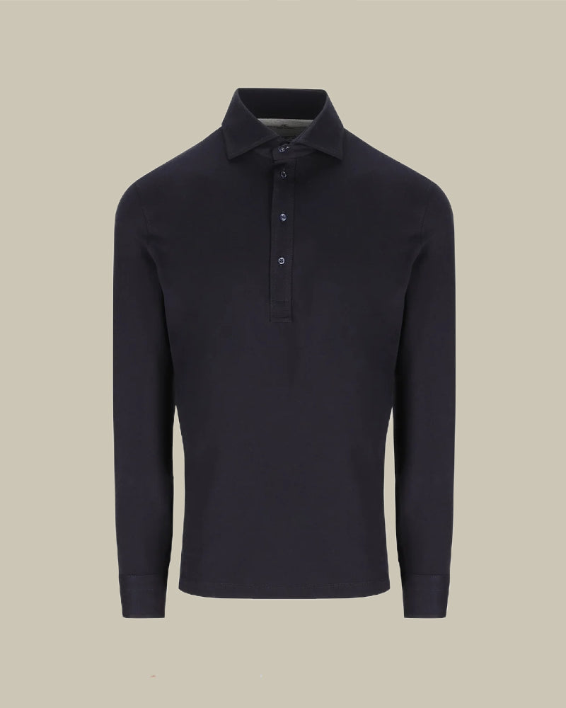 Long Sleeve Navy Cotton Polo