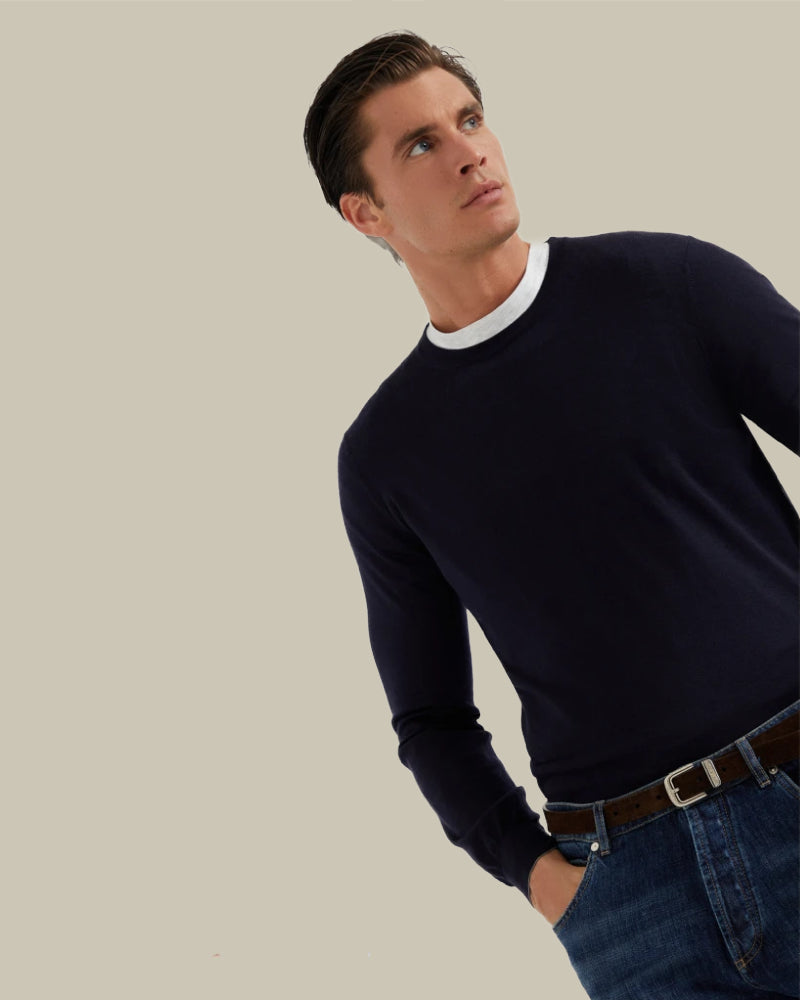 Cashmere & Silk Crewneck Navy