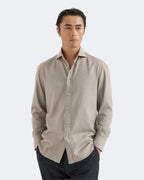 Beige Brushed Cotton Shirt With Spread Collar