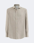 Beige Brushed Cotton Shirt With Spread Collar