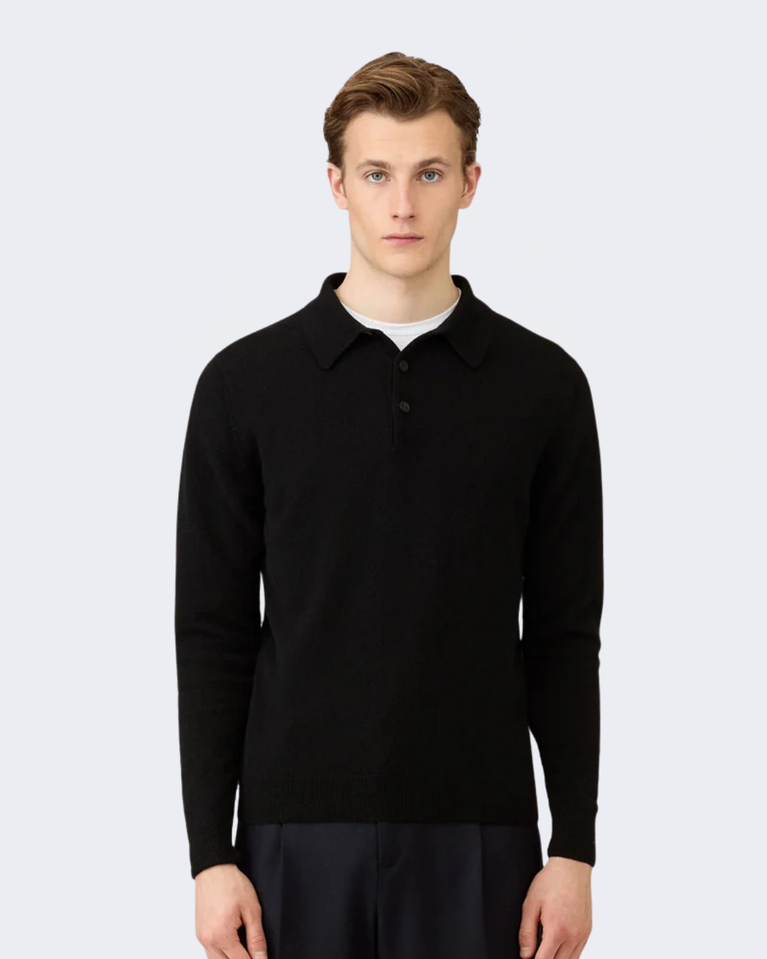 Black Pure Cashmere Knit Polo