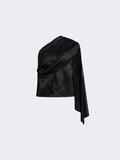 Black Satin One Shoulder Top With Drape