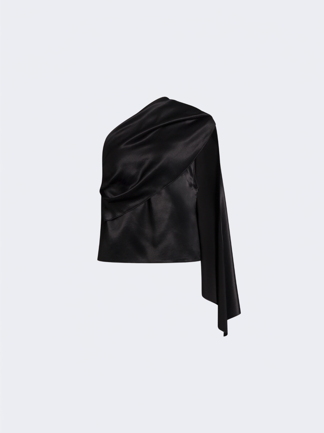 Black Satin One Shoulder Top With Drape