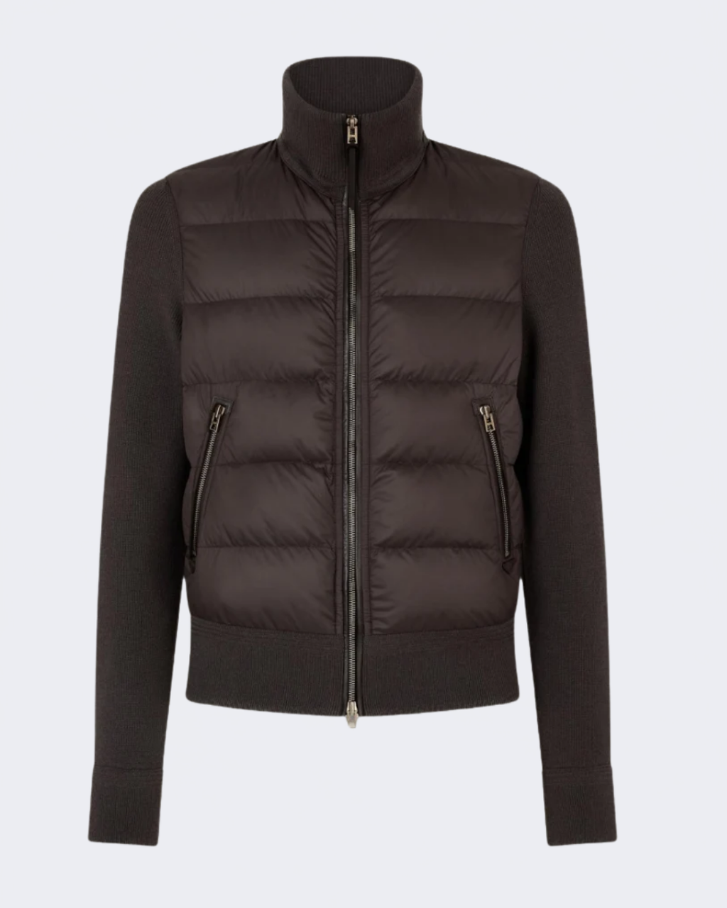 Brown Nylon Front Merino Full Zip