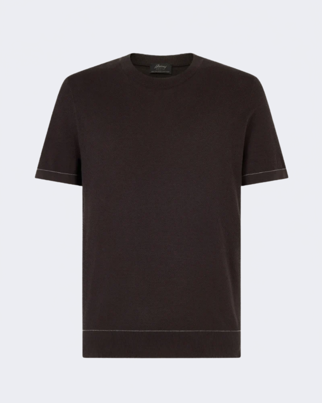 Brown Sea Island Cotton Birdseye Weave Knitted Crew Neck
