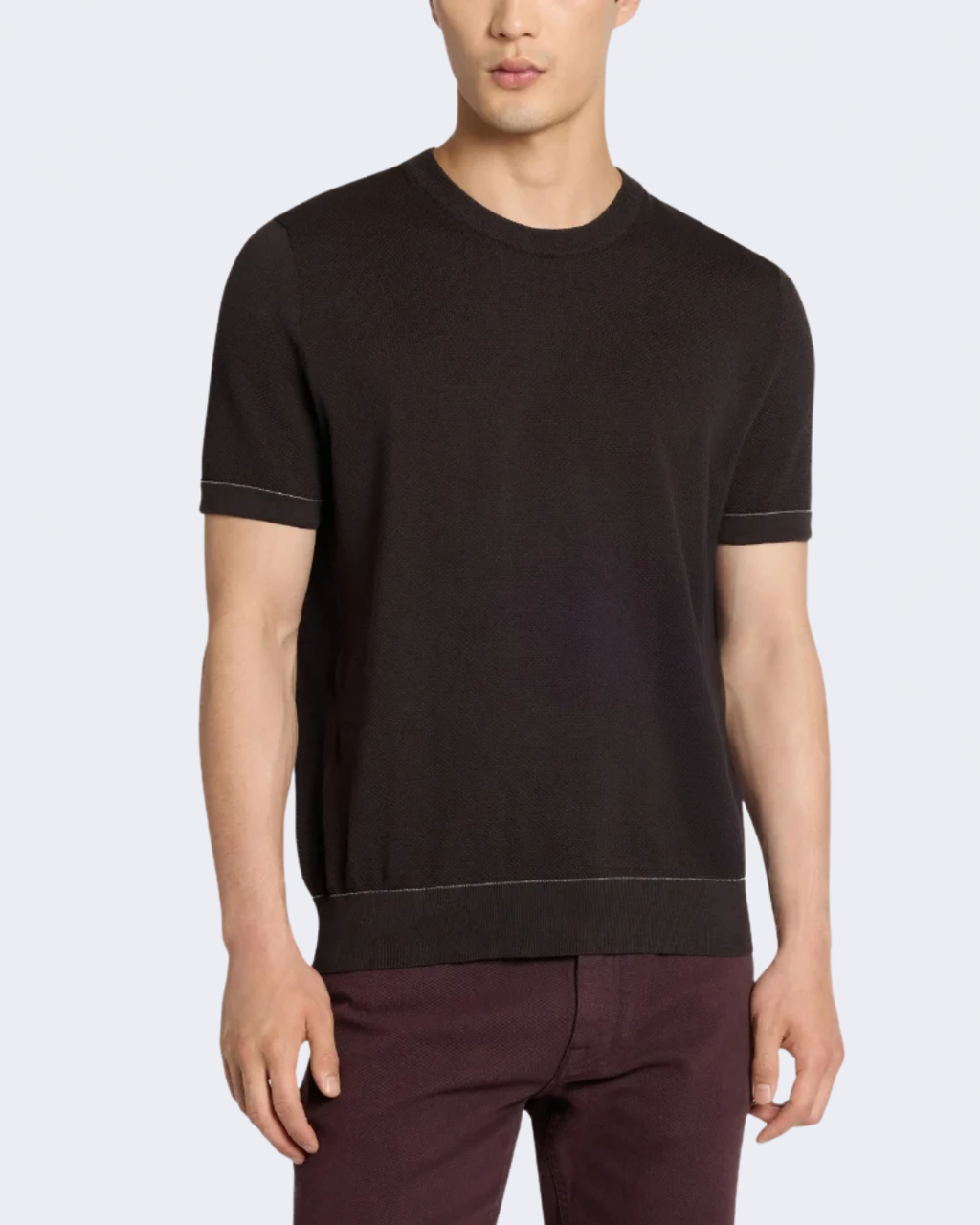 Brown Sea Island Cotton Birdseye Weave Knitted Crew Neck