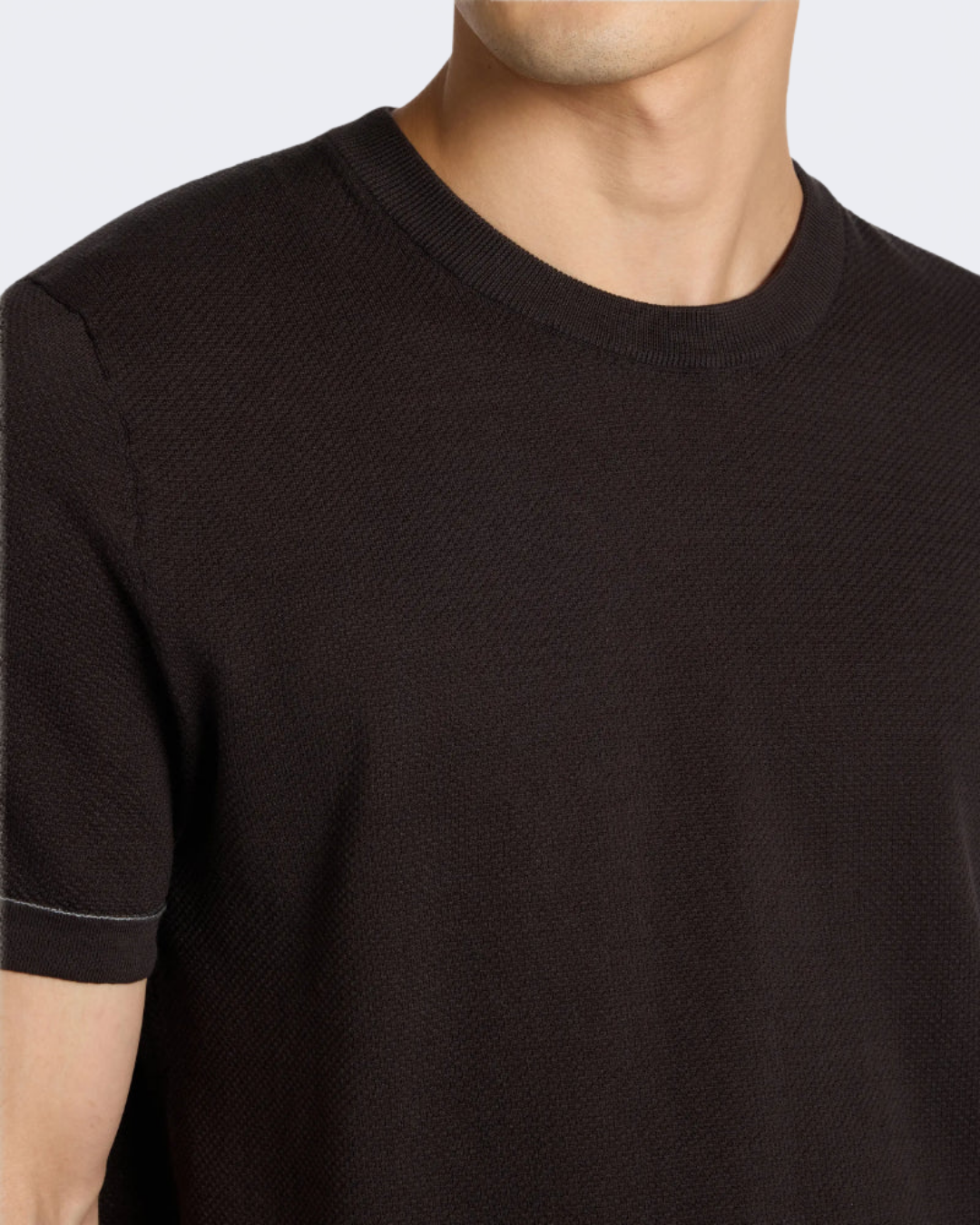 Brown Sea Island Cotton Birdseye Weave Knitted Crew Neck