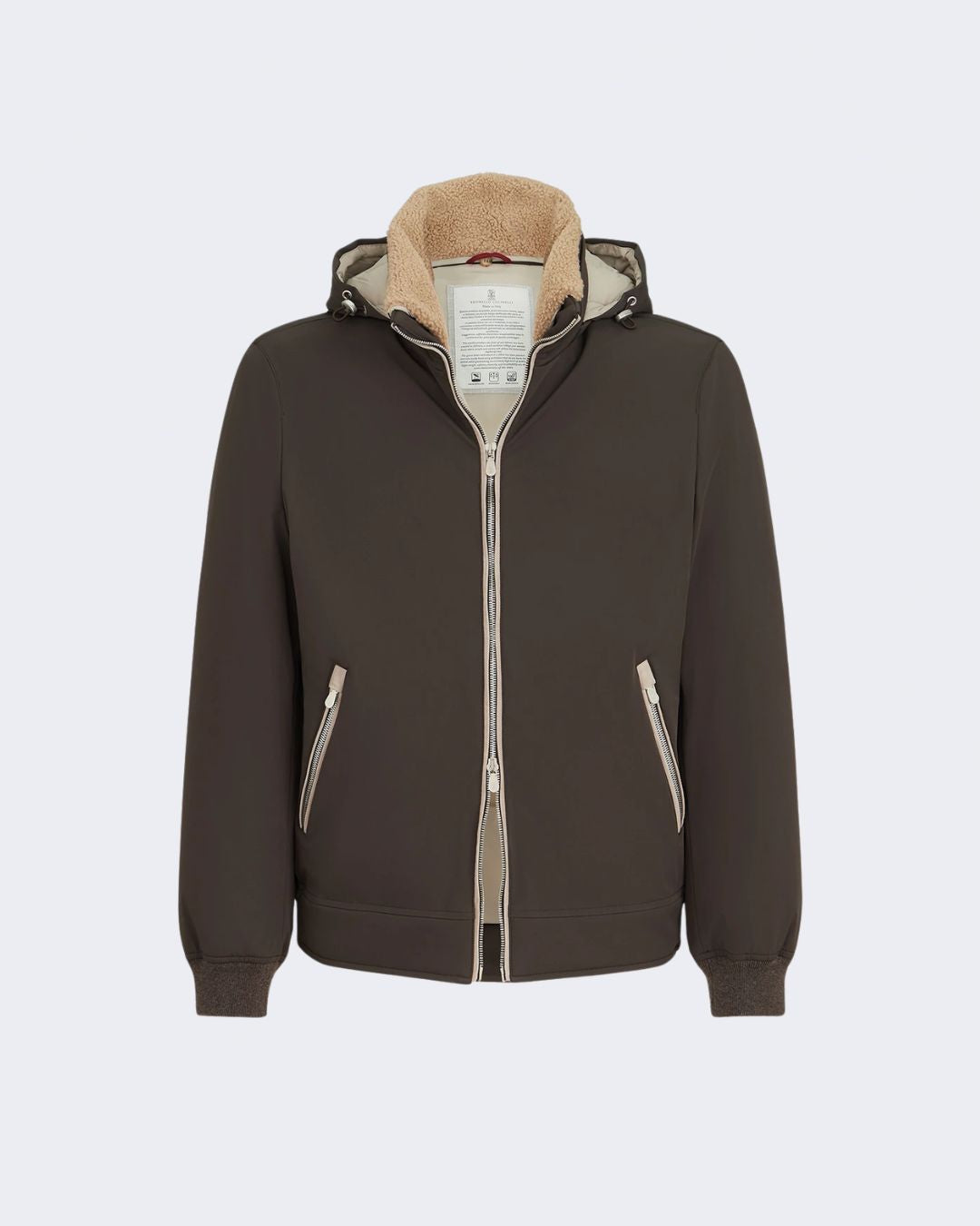 Brown Stretch Bonded Nylon Down Jacket