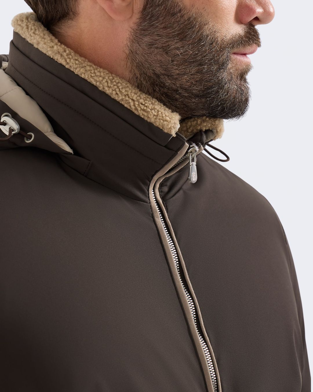 Brown Stretch Bonded Nylon Down Jacket