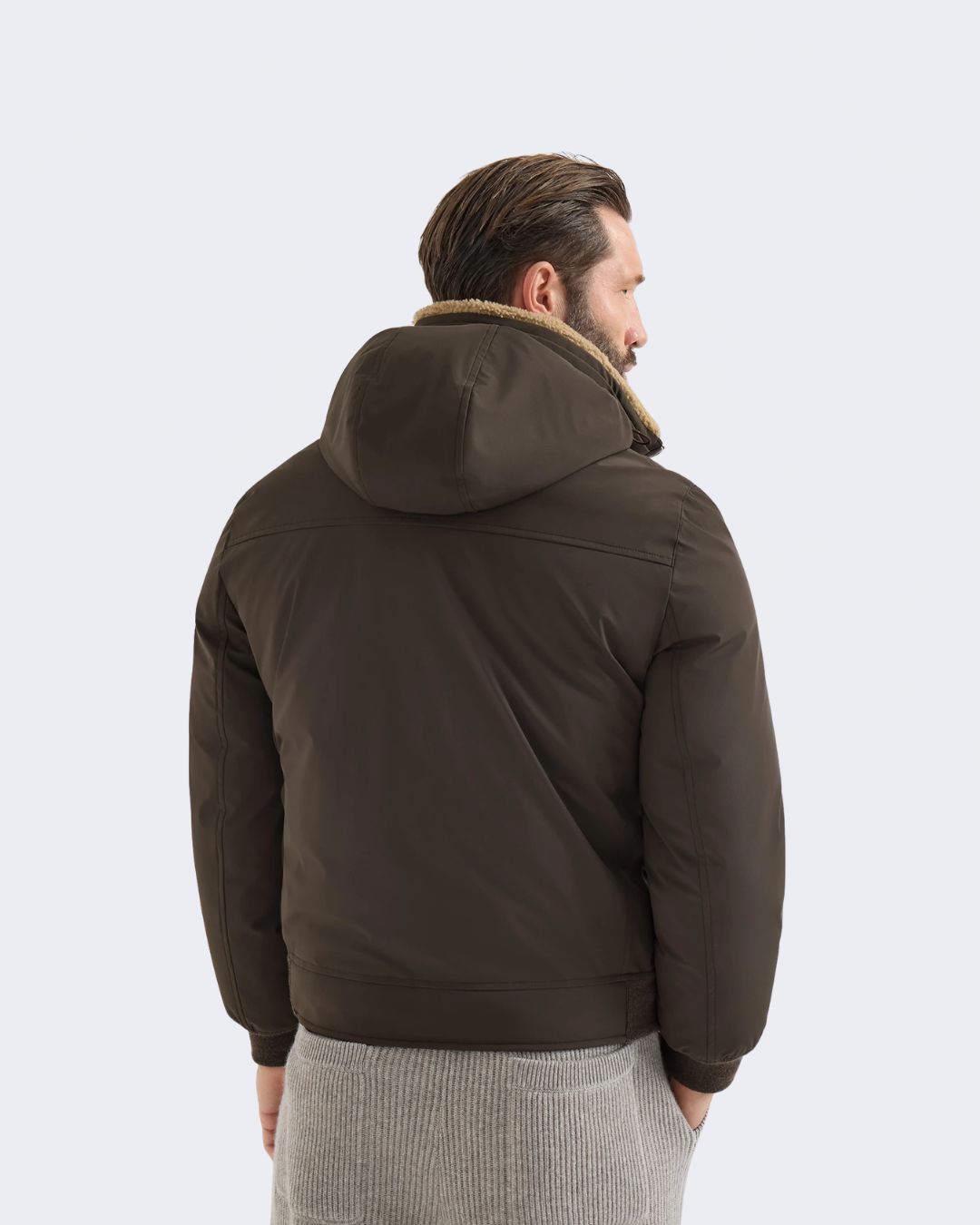 Brown Stretch Bonded Nylon Down Jacket