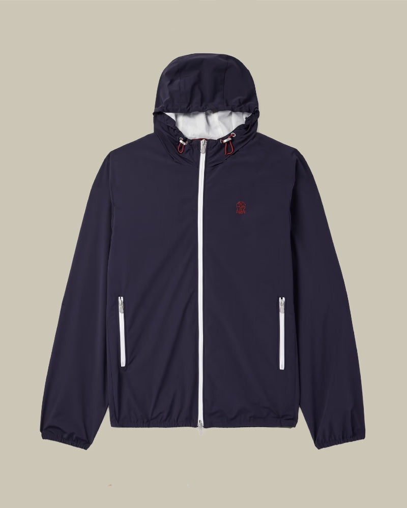 Navy Bonded Nylon Hooded Outerwear Jacket