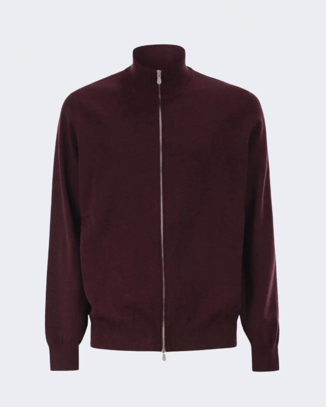 Burgundy Cashmere High Neck Zip Cardigan