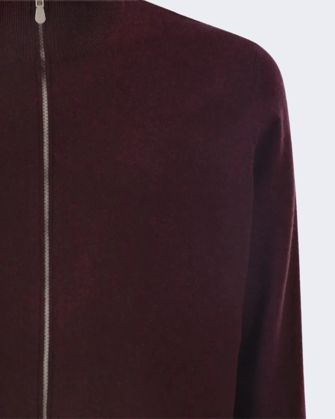 Burgundy Cashmere High Neck Zip Cardigan