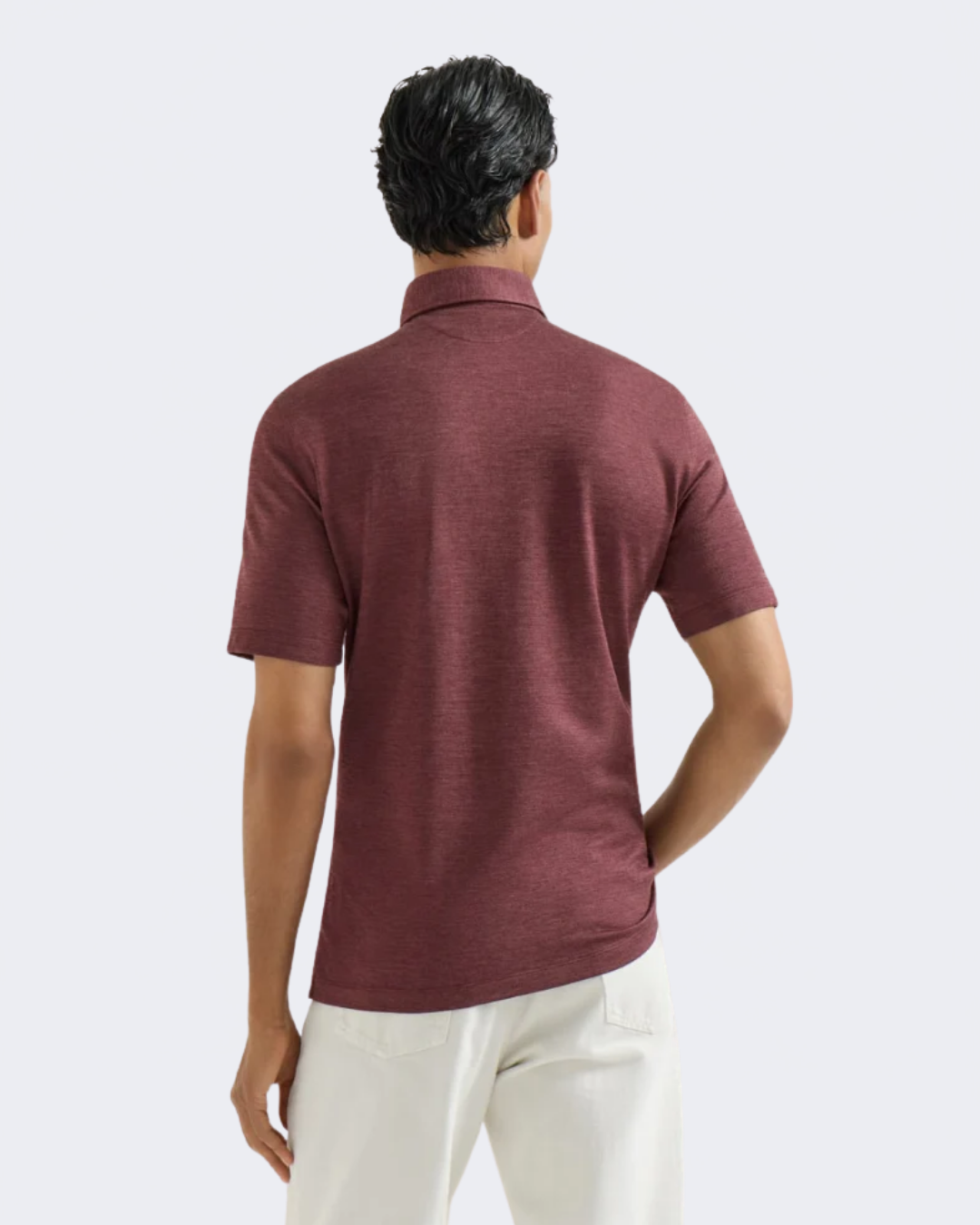 Burgundy Virgin Wool, Silk & Cotton Piqué Polo Shirt