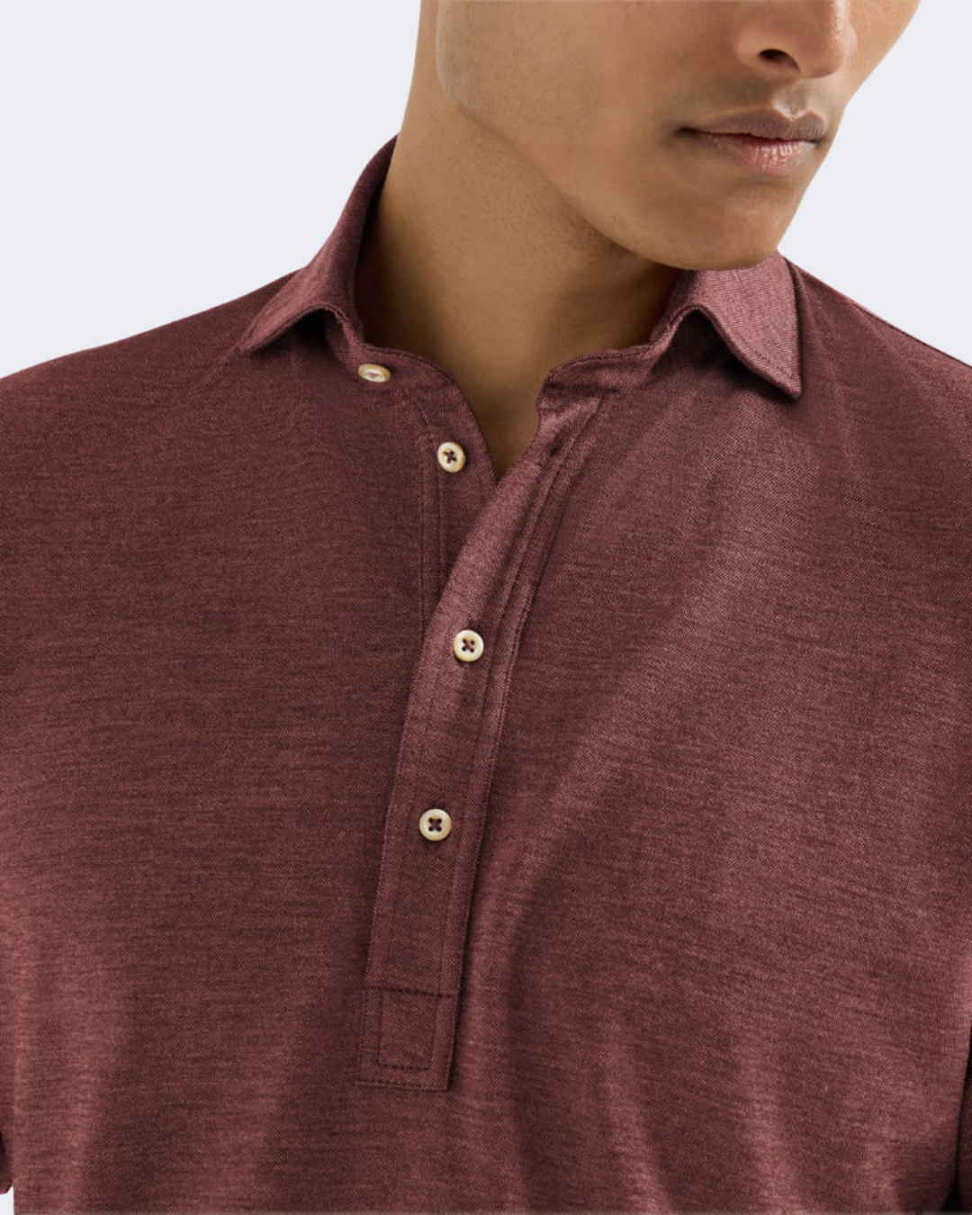 Burgundy Virgin Wool, Silk & Cotton Piqué Polo Shirt