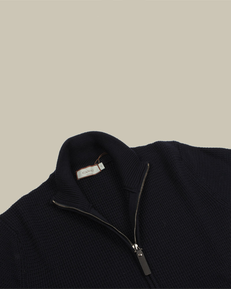 Navy Virgin Wool Cable Knit Full Zip