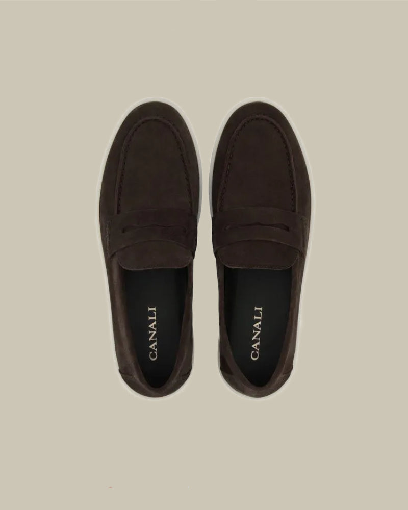 Brown Suede Penny Loafer With Rubber Sneaker Sole