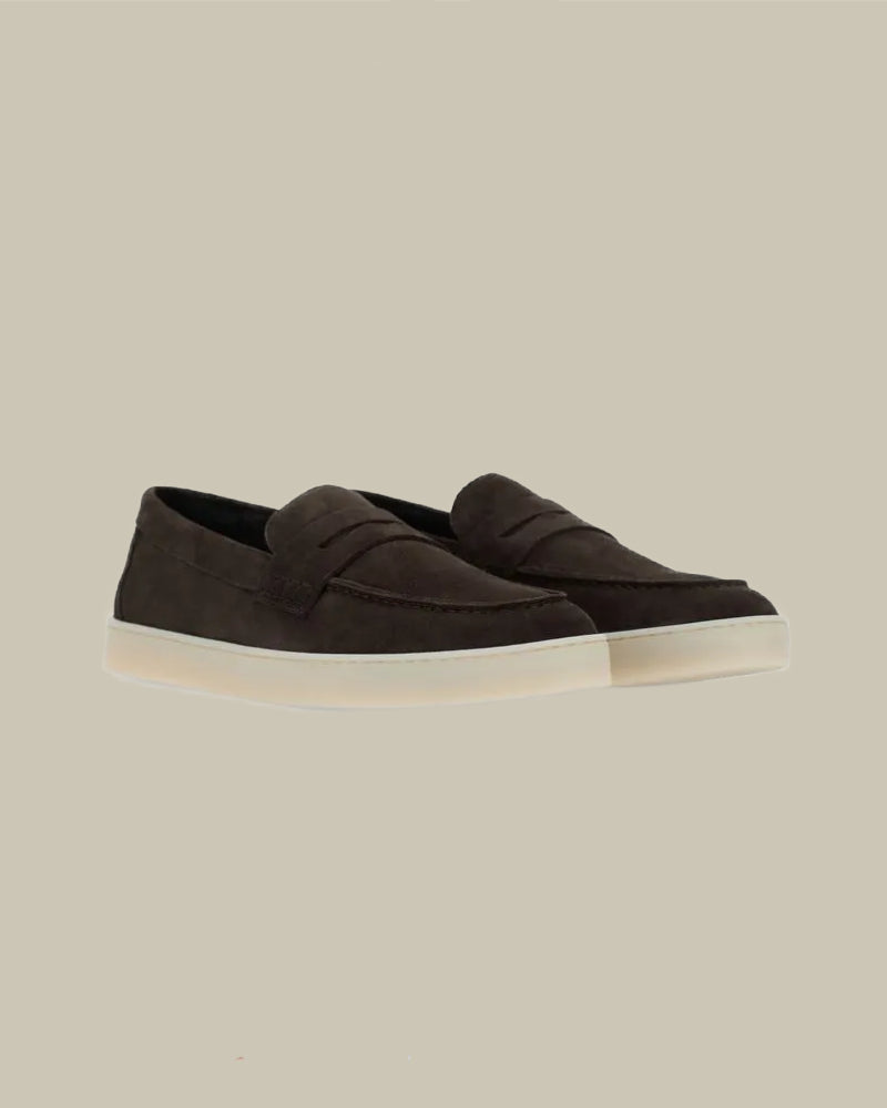 Brown Suede Penny Loafer With Rubber Sneaker Sole