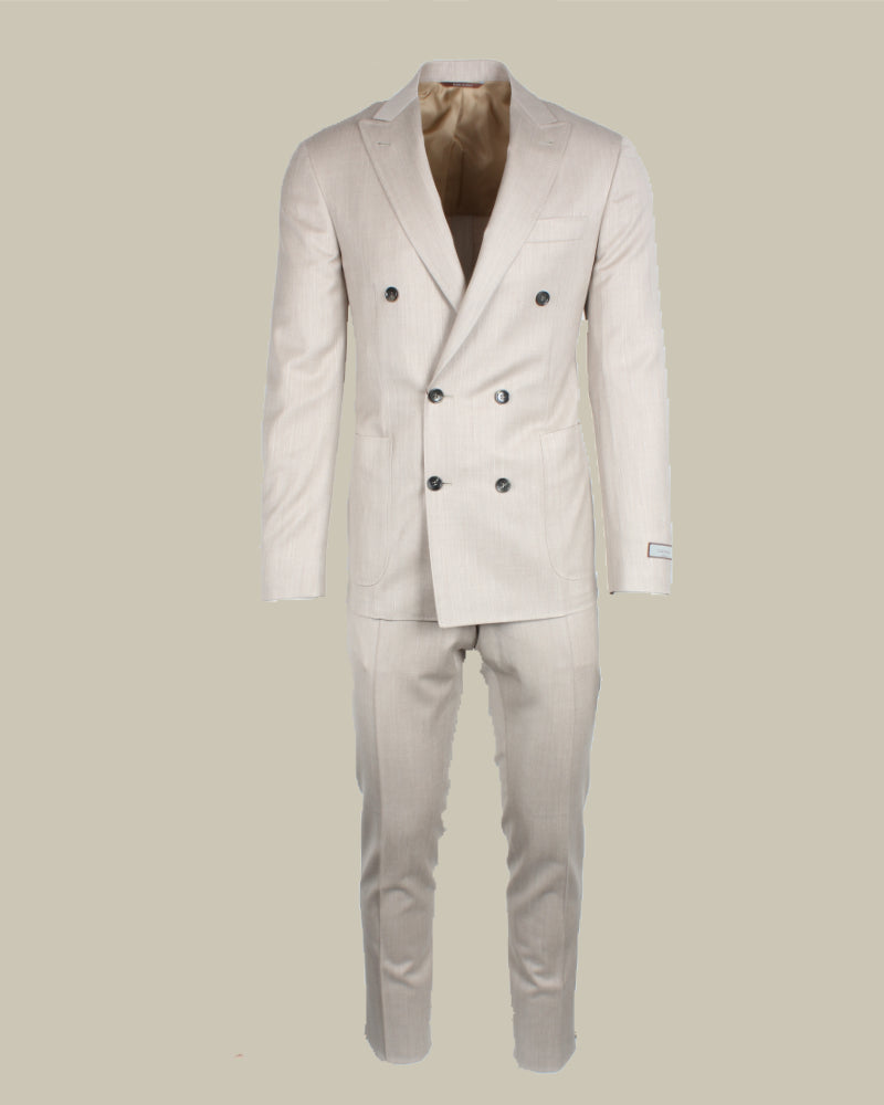 Wool, Silk & Linen Blend Double Breasted Champagne Suit
