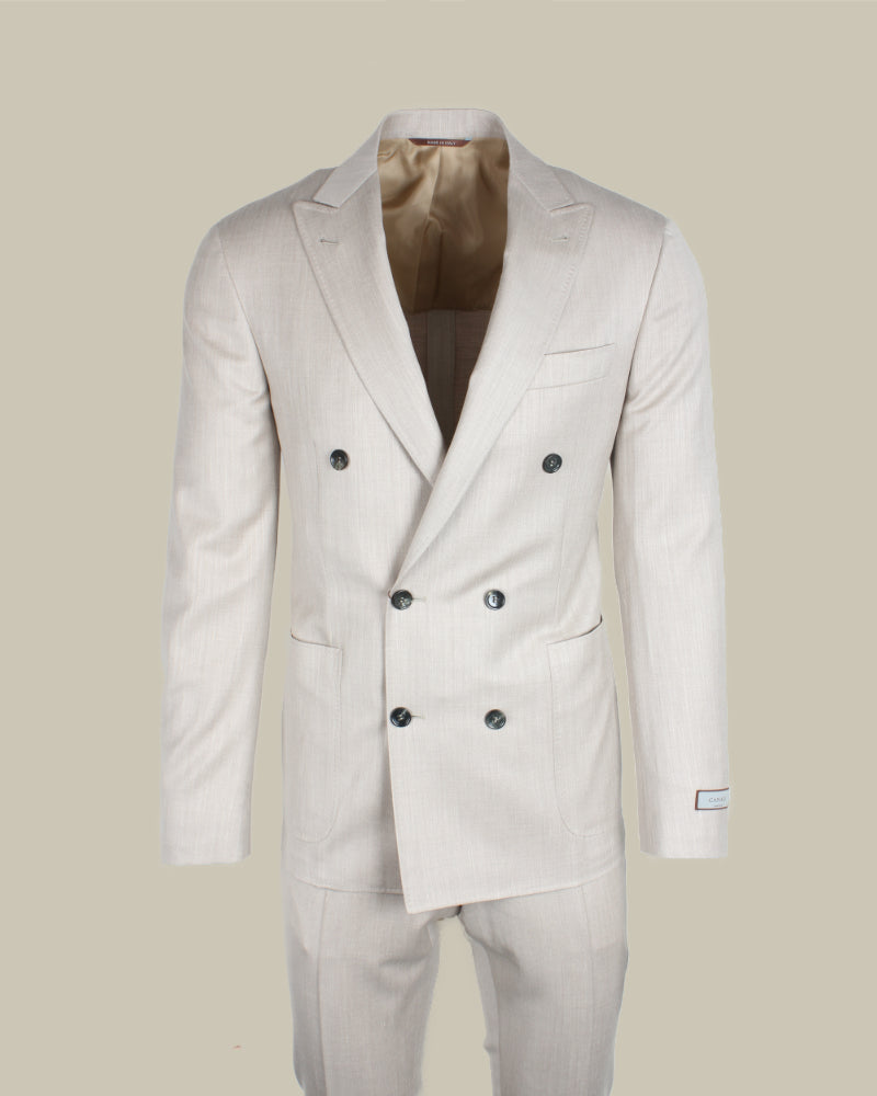 Wool, Silk & Linen Blend Double Breasted Champagne Suit