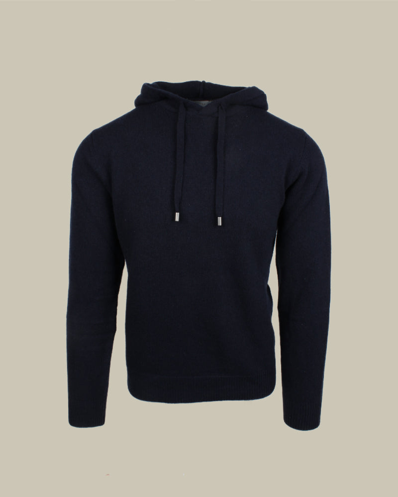 Cashmere Blend Cable Knit Hoodie Navy