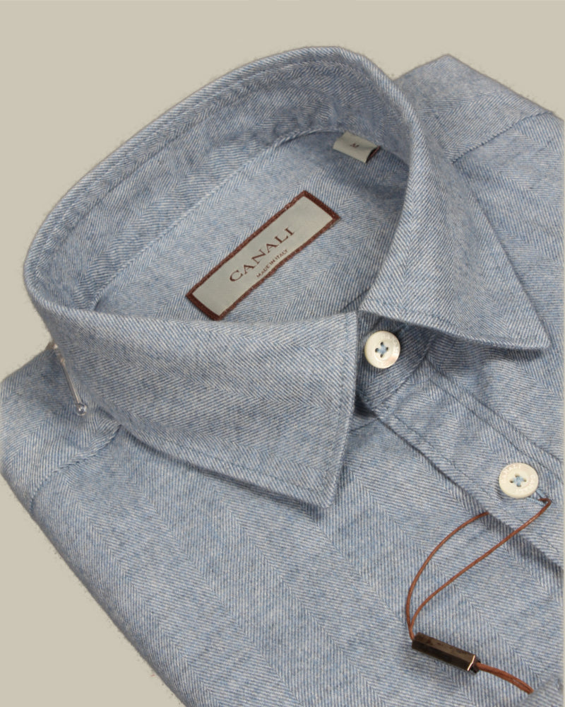 Sky Blue Brushed Cotton Herringbone Shirt