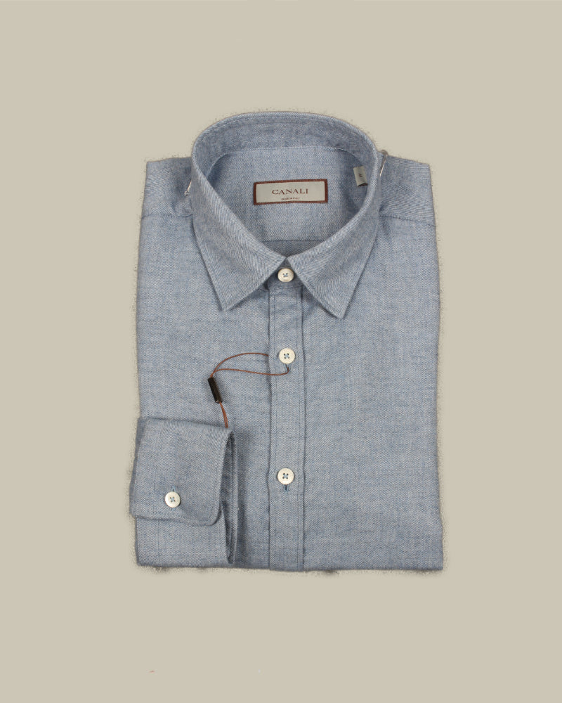 Sky Blue Brushed Cotton Herringbone Shirt