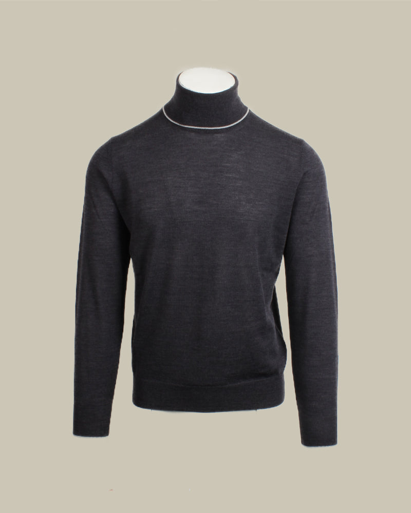 Charcoal Grey Tipping Merino Wool Roll Neck