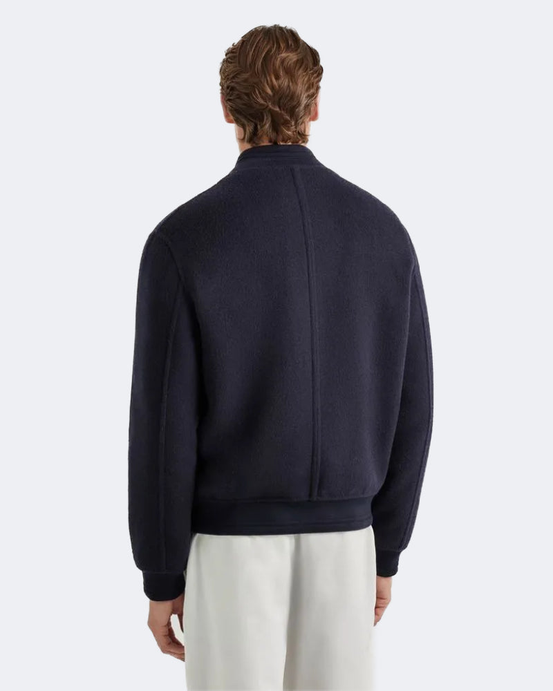 Navy Blue Cashmere Reversible Bomber Jacket