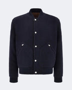 Navy Blue Cashmere Reversible Bomber Jacket