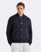 Navy Blue Cashmere Reversible Bomber Jacket