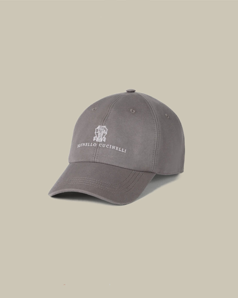 Taupe Cotton Logo Embroidered Baseball Cap
